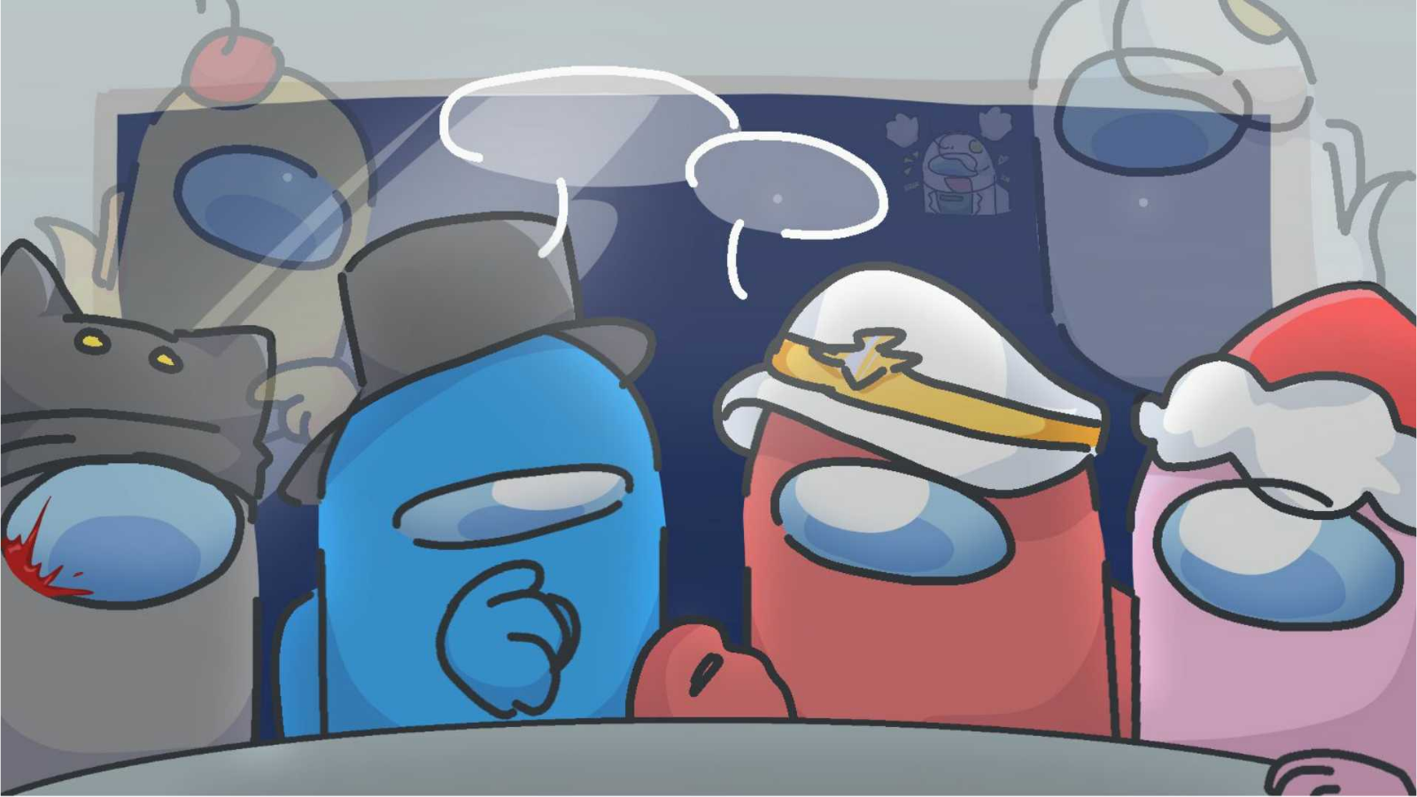 Among Us game scene with various characters